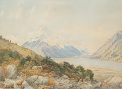 Гора Кук из долины Тасман by Шарль Десимус Барро, 1891 — digital art print download