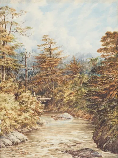 Пейзаж реки Новой Зеландии by Шарль Десимус Барро, 1869 — digital art print download