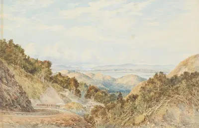 Железная дорога Римутака сверху на Кросс-Крик by Шарль Десимус Барро, 1887 — digital art print download