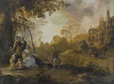 An Allegorical Family Portrait in a Landscape by Dirck van der Lisse — digital art print download