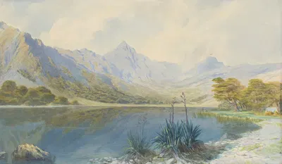 Озерная сцена (озеро Те Варау) by Джон Галли, 1873 — digital art print download