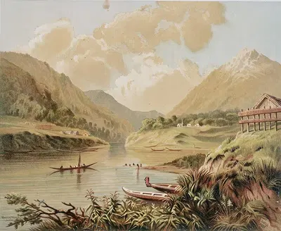 Сцена вверх по реке, Вангануи by Джон Галли, 1875 — digital art print download