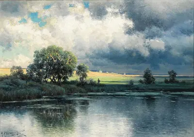 Речной пейзаж на закате by Константин Яковлевич Крыжицкий, 1897 — digital art print download