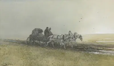 Путешественники на тройке после дождя by Николай Николаевич Каразин, 1902 — digital art print download
