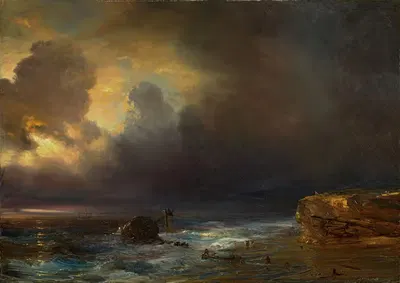 Прибрежный пейзаж при лунном свете by Теодор Гюдин, 1839 — digital art print download