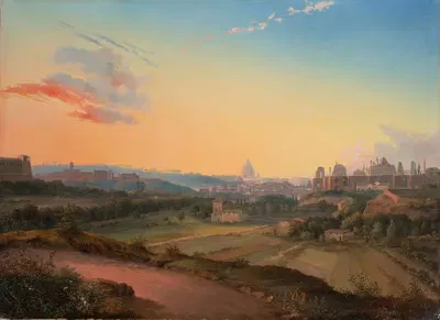 Вид на Рим в вечернем свете by Вильгельм Брюкке, 1834 — digital art print download