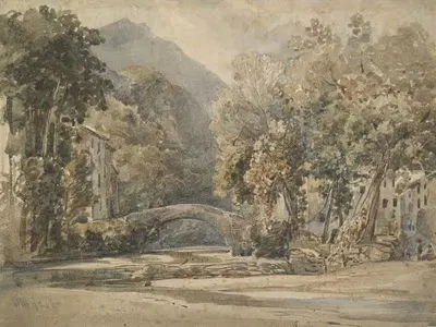 Landscape with bridge by William James Müller, 1841 — digital art print download
