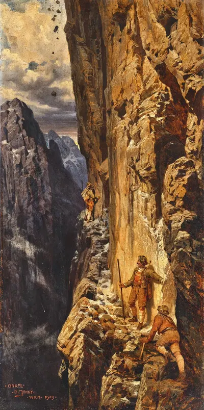 Альпинисты поднимаются по крутой скале by Георг Янни, 1909 — digital art print download