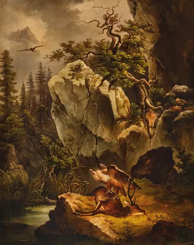 Гриф с мёртвым оленем by Якоб Канчиани, 1877 — digital art print download