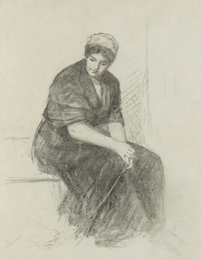 Zittende jonge vrouw met een sjaal om de schouders by Тереза Шварце — digital art print download