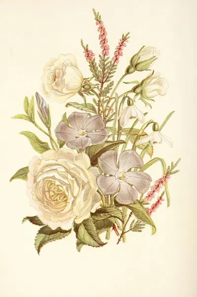 Periwinkle, Snowdrop, White Rose, Common Heath by Robert Tyas, 1869 — digital art print download