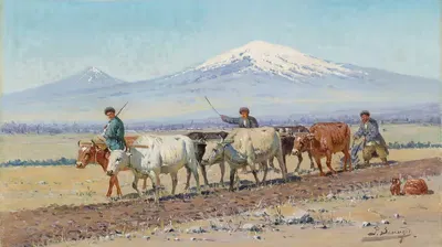 Вождение быков, гора Арарат by Ричард Карлович Цоммер — digital art print download