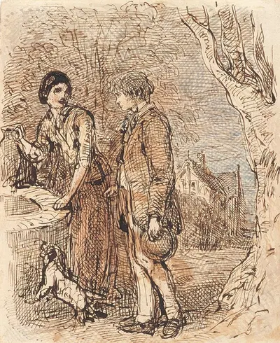 Man and woman at well by William Makepeace Thackeray — digital art print download