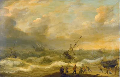 Штормовое море с множеством кораблей by Адам Виллаертс, 1638 — digital art print download