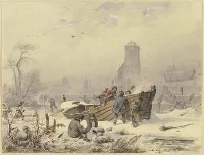 Schiffer bei einem eingefrorenen Schiffe by Andreas Achenbach, 1836-1837 — digital art print download