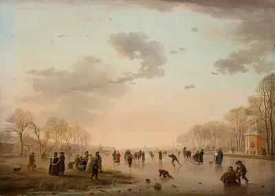 Зимний пейзаж с конькобежцами на реке by Андрис Вермеулен, 1800 — digital art print download