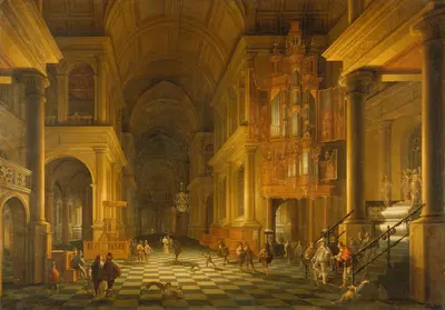Interior of a Church Built in the Late-Renaissance Style by Anthonie de Lorme, 1646 — digital art print download