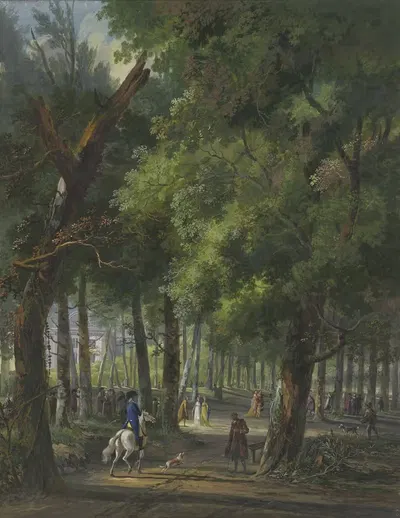 Прогуливающиеся и всадник в лесу Гааги by Ари Ламме, 1770 – 1800 — digital art print download