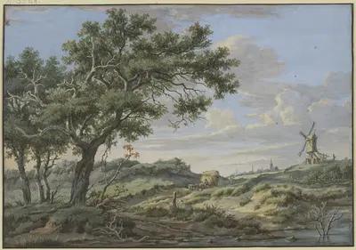 Справа ветряная мельница, на дороге повозка с сеном by Карел Лодевийк Хансен — digital art print download