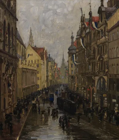 Кауфингерштрассе в Мюнхене by Чарльз Веттер, 1920 — digital art print download