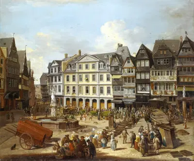 Рынок на Рёмерберге во Франкфурте by Кристиан Георг Шютц старший, 1754 — digital art print download