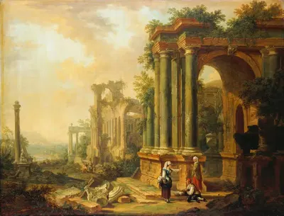 Пейзаж с древними руинами и колонной by Кристиан Георг Шютц старший, 1756 — digital art print download
