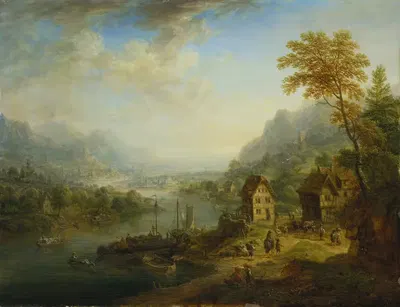 Пейзаж с рекой by Кристиан Георг Шютц старший, 1765 — digital art print download