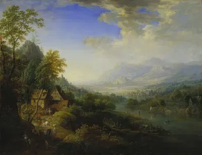 Ландшафт с рекой by Кристиан Георг Шютц старший, 1765 — digital art print download