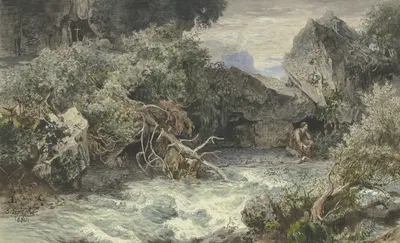 Wild stream with hermit by Emil Lugo, 1880 — digital art print download