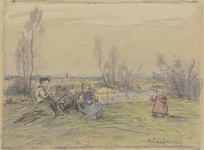 Дети у ручья by Фердинанд Бальцер, 1907 — digital art print download