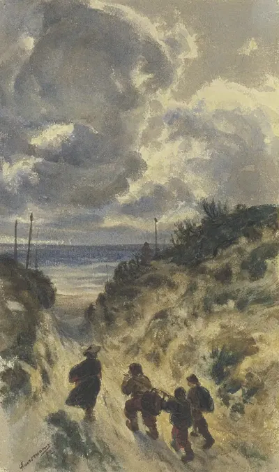 Хохльвег на пляже с четырьмя мужчинами, 1852 by Фридрих Карл Хаусманн — digital art print download
