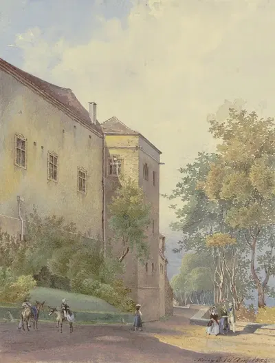 Уголок замка с гуляющими by Георг фон Криг, 1852 — digital art print download