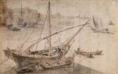 Tartane van de Middellandse Zee in een haven tijdens het verslaan van een lading hout by Bonaventura Peeters the Elder —…