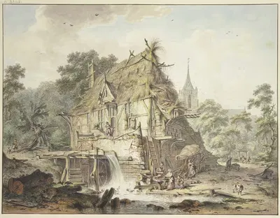 Водяная мельница с множеством фигур by Хендрик Мейер, 1778 — digital art print download