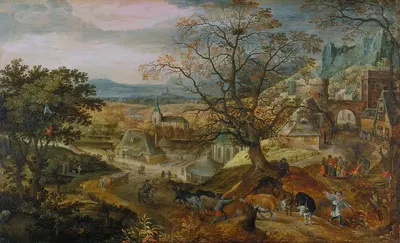Landscape with Village; 'Autumn' by Jacob Savery the Elder — digital art print download