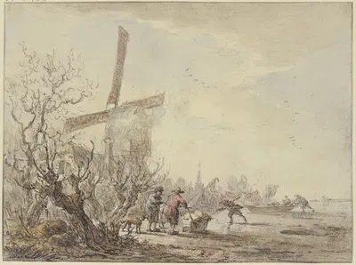 Riverbank with windmill by Jacob van Strij — digital art print download