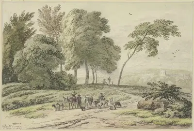 Два ослика сзади у группы деревьев by Ян Вермеер ван Харлем Старший, 1689 — digital art print download