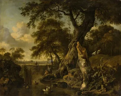 Речной пейзаж с рыбаком и охотником by Ян Вийнантс, 1671 — digital art print download
