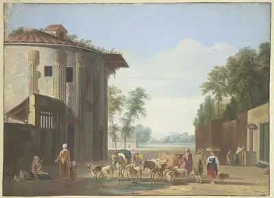 Minervatempel, dabei eine Herde Vieh und Hirten by Job Adriaensz Berckheyde — digital art print download