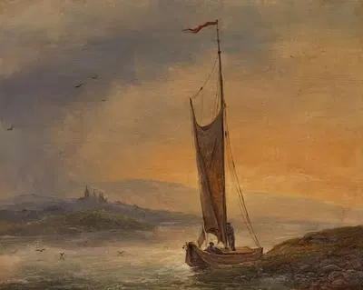 (приписывается) Парусник в вечернем свете by Иоганн Фридрих Бек, 1840 — digital art print download