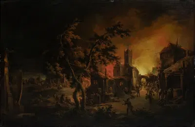 Пожар ночью by Иоганн Георг Траутман, 1762-1769 — digital art print download