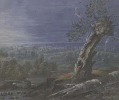 Широкий пейзаж с радугой by Иоганн Николаус Гаснер — digital art print download