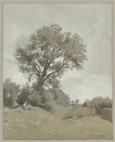 Мать с ребенком, сидящая на лужайке by Филипп Рёт, 1905 — digital art print download