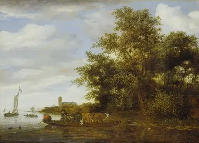 Речной пейзаж с паромом by Саломон ван Руйсдал, 1664 — digital art print download