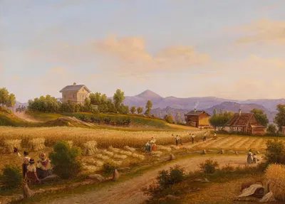 Летний пейзаж с жатвой by Вильгельм Брюкке, 1849 — digital art print download