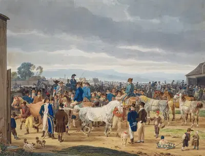 Horse market by Wilhelm von Kobell, 1802 — digital art print download