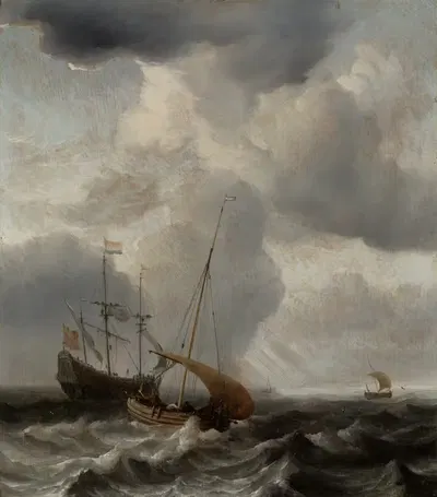 Штормовое море с кораблями by Виллем ван де Вельде младший, 1659 — digital art print download
