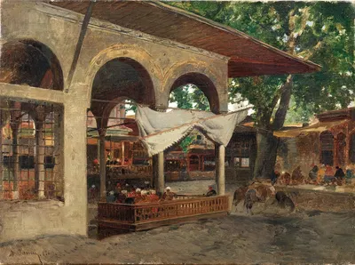Istanbul, under a Portico in Beykoz by Alberto Pasini, 1869 — digital art print download