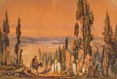 Istanbul seen from Eyüp cemetery by Amadeo Preziosi, 1860 — digital art print download