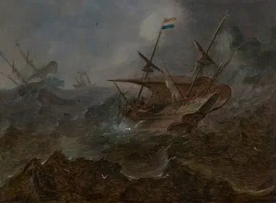 Голландский купец в бурном море у мыса by Андрис ван Эрдвельт — digital art print download